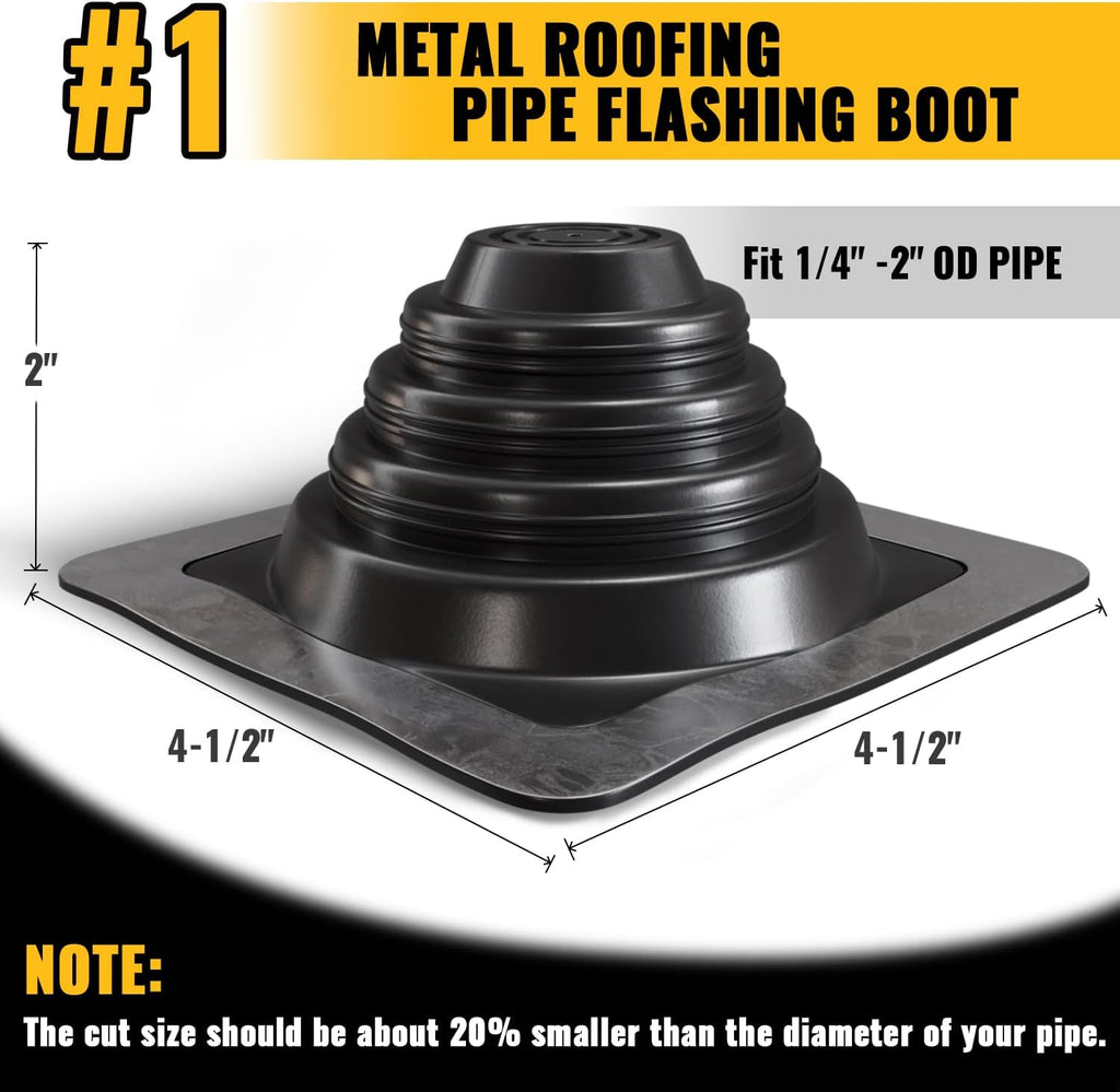 #1 Metal Roof Pipe Flashing, Silicone Roof Vent Boot, Black, 1-Pack