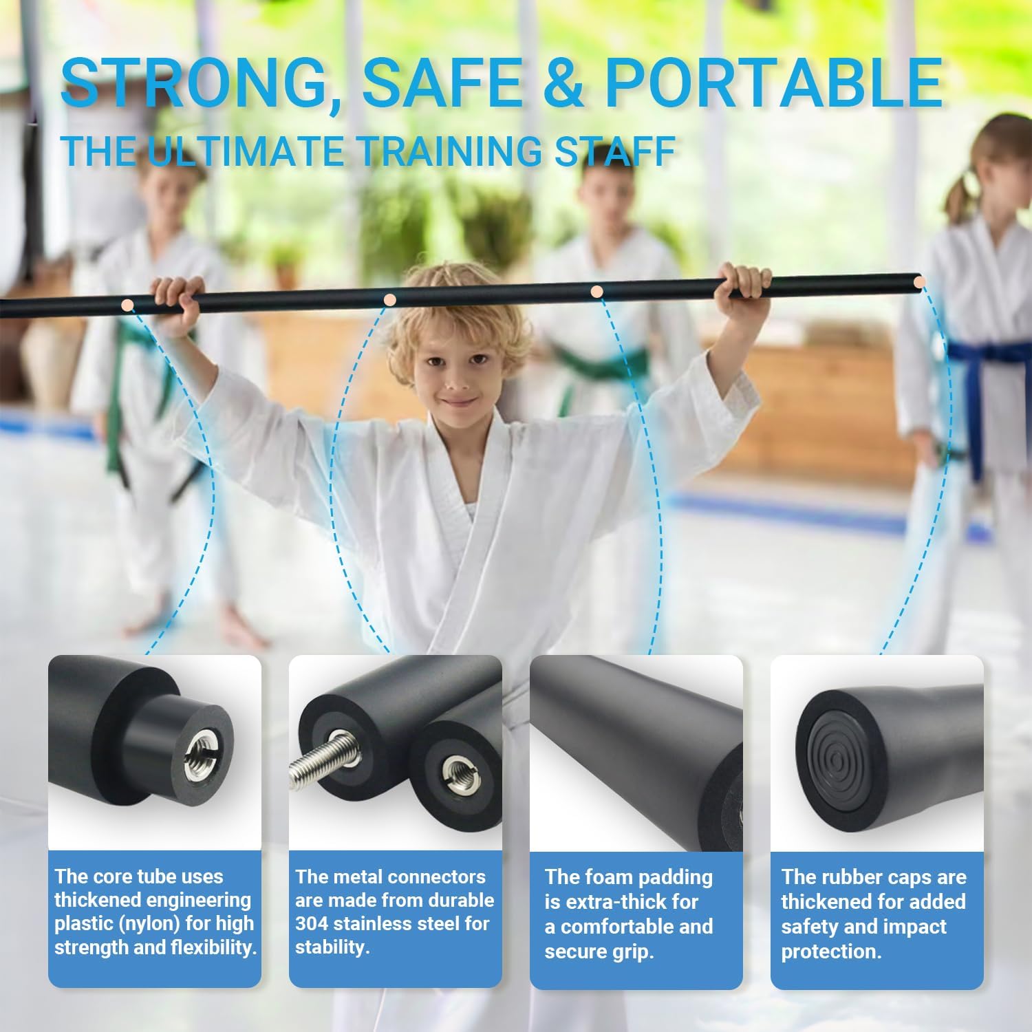 4ft & 6ft Collapsible Bo Staff – Foam-Padded Martial Arts Training Staff for Safe Practice, Portable Design with