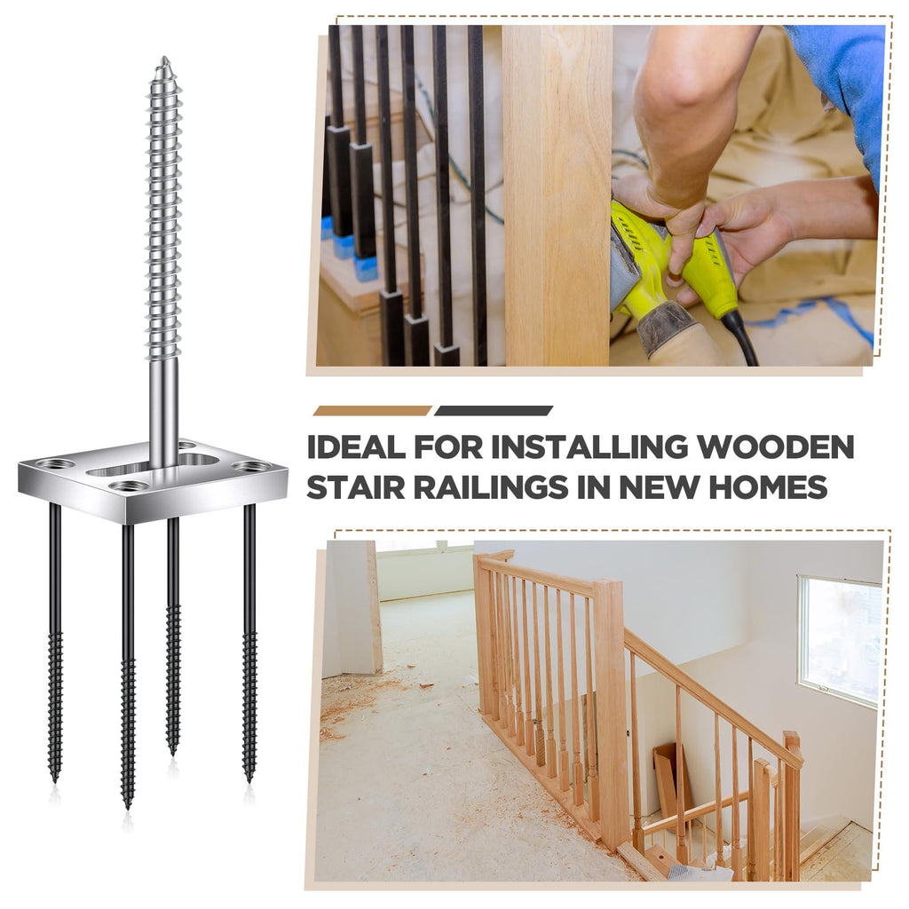 8 Sets Newel Post Mounting Kit, Handrail Fastener, Silver