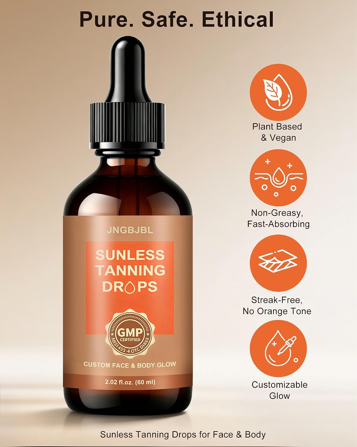 Sunless Tanning Drops for Face & Body, Plant Based Self Tanner Drops, Customizable Glow Bronzing Serum, Streak-Free