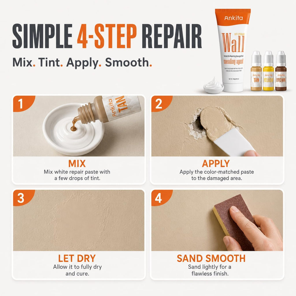 Spackle Wall Repair Kit(Color Match), Drywall Repair Filler for Wall Hole | Exterior Wall Putty for Filling Holes