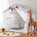 Kids Play Tent 2 in 1 with Padded Mat and Lights, Large Kids Playhouse with 2 Doors & 4 Windows, Indoor & Outdoor