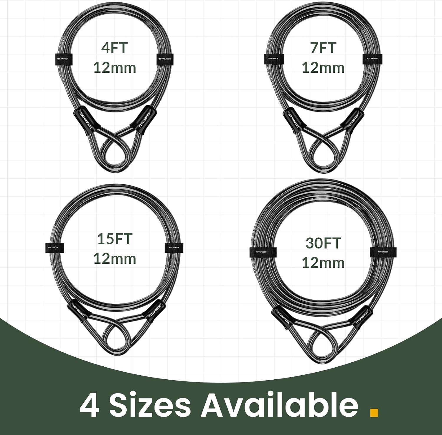 Bike Lock Cable,12mm Thick Security Cable with Loops Heavy Duty Steel Cable Vinyl Coated Bike Cable Lock Security