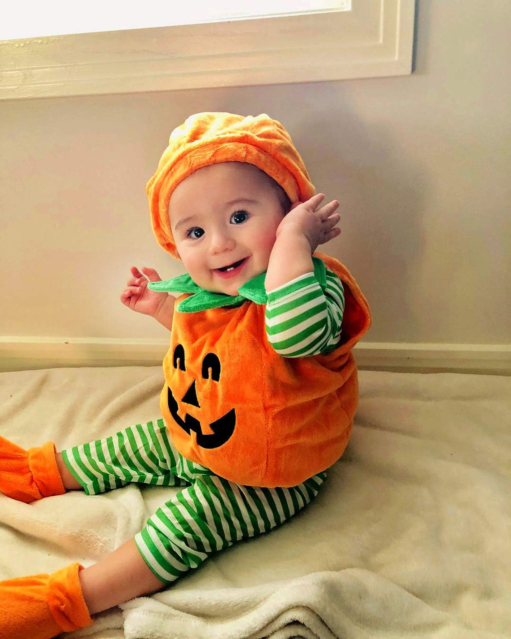 Toddler Baby Boy Girl Halloween Outfit Pumpkin Bodysuit Halloween Costumes Romper Tops Hat Footies