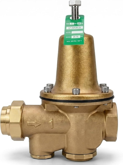 1 Inch Water Pressure Reducing Valve, Pressure Regulator Compatible with Watts LF25AUB-Z3 0009309, Copper Silicon Alloy, 25–75 PSI Adjustable, 300 PSI Max, NPT Female Union