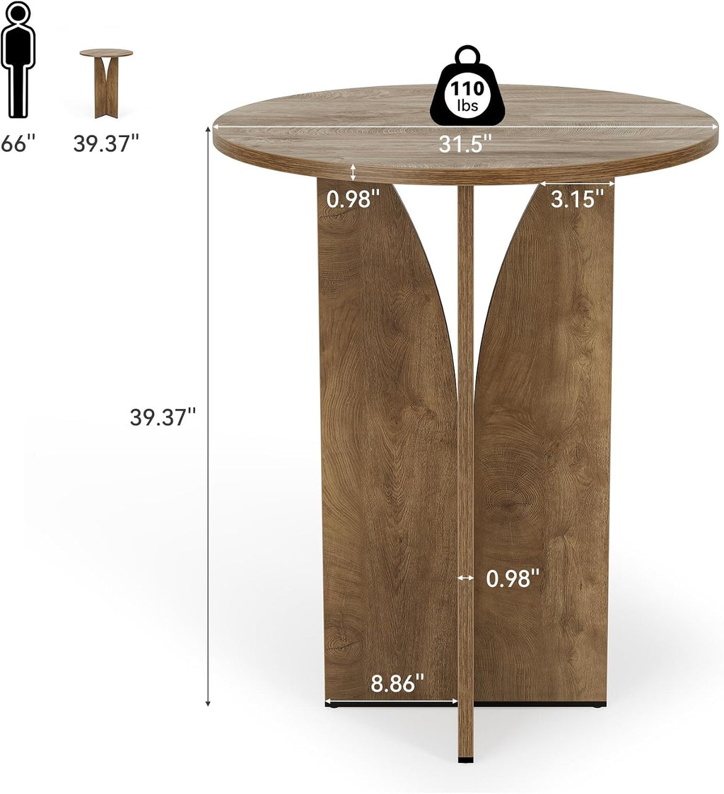 Round Bar Table, 31.5 Inches Counter Height Cocktail Table, Wooden High Top Home Bar Unit for Pub, Bistro, Home