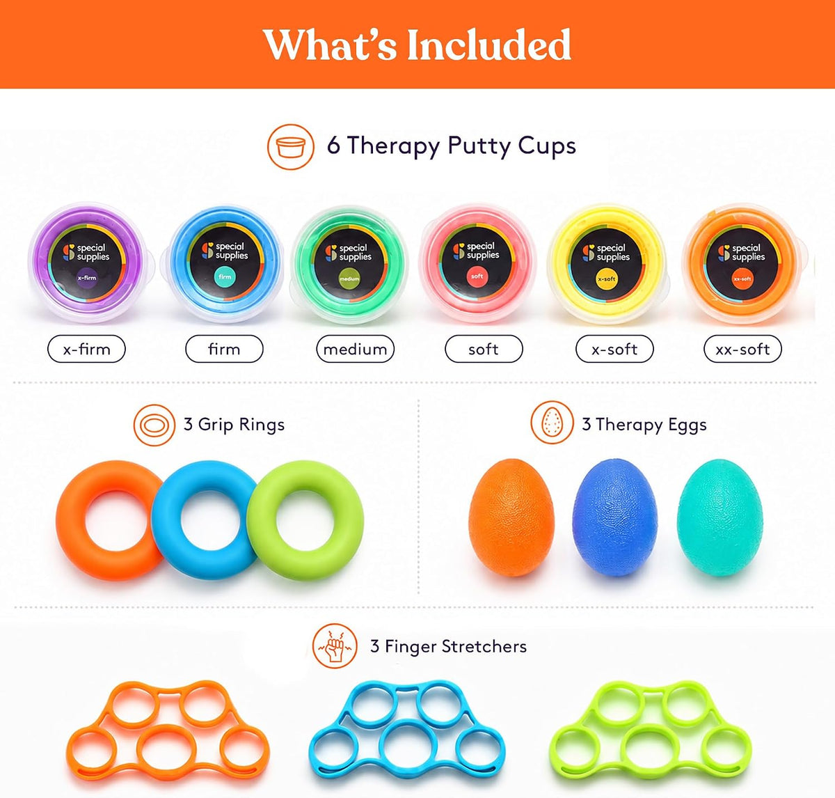 Physical Hand Therapy Putty Kit, Finger Exercisers, Hand Strengtheners, 15 Set Grip Strength,Dexterity, Mobility