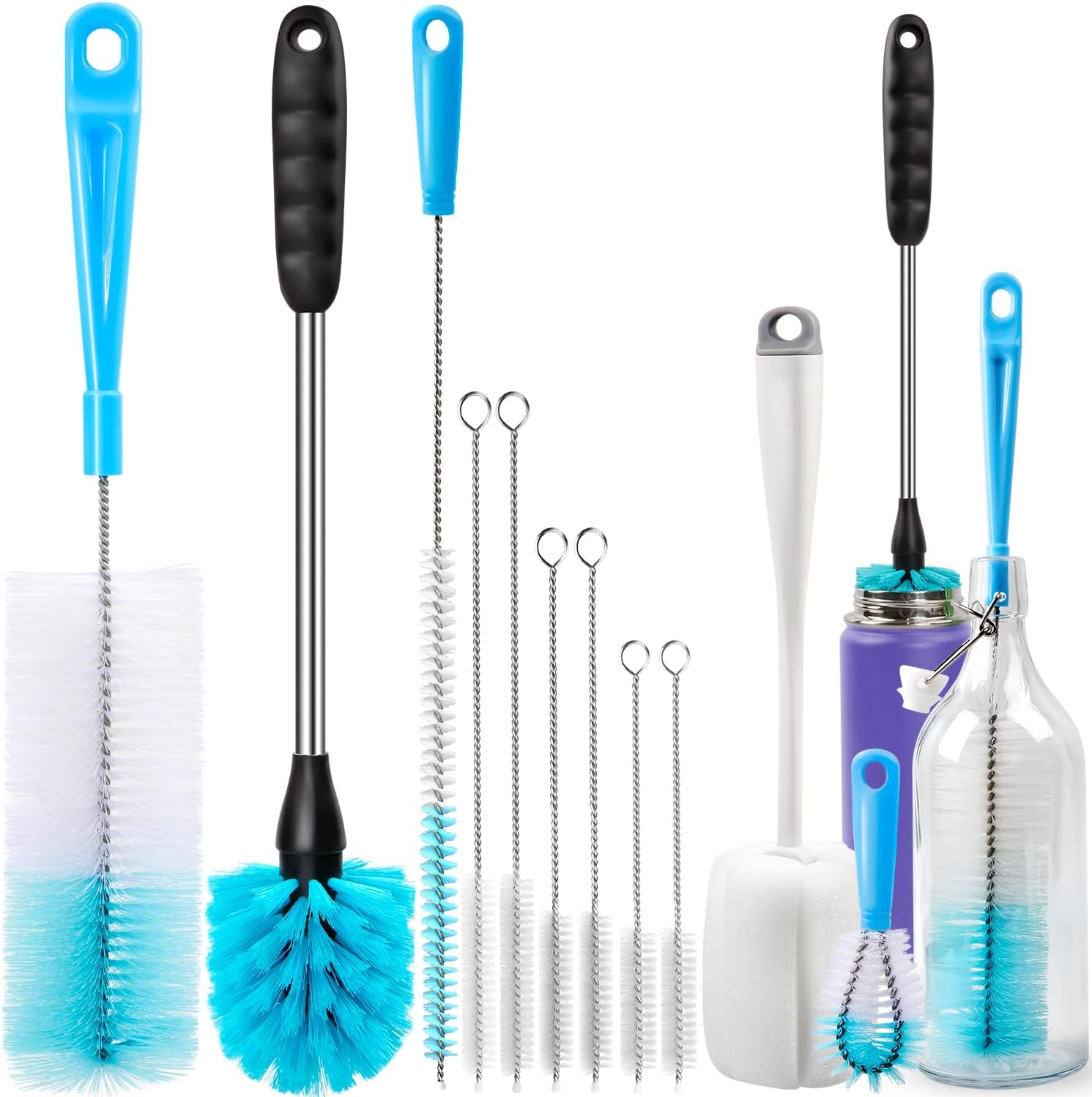 Bottle Brush Tube Cleaning Lab Set with Long Handle, Cup Cleaner for Washing Narrow Neck Beer Wine Decanter Pipes