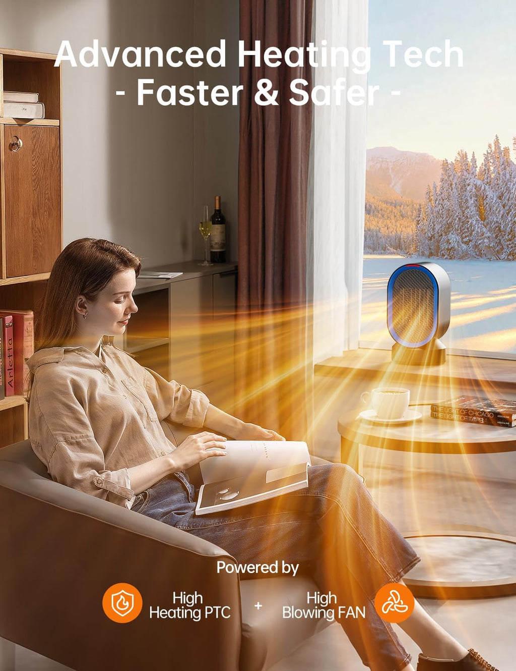 Small Heater for Indoor Use, PTC Ceramic Electric Desktop Heater | Fast Heating, Quiet, ECO Mode, Portable Space