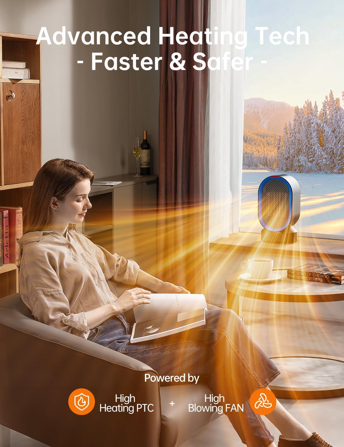 Small Heater for Indoor Use, PTC Ceramic Electric Desktop Heater | Fast Heating, Quiet, ECO Mode, Portable Space