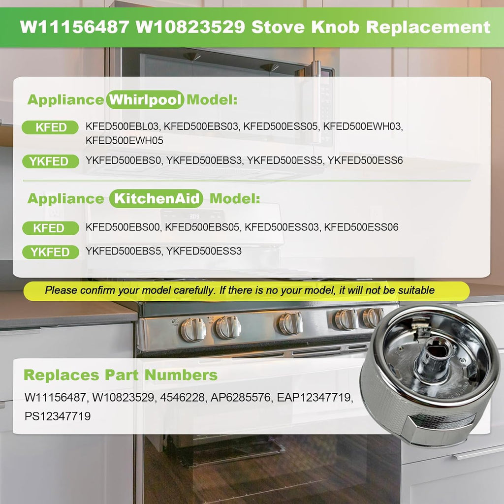 W11156487 Stove Knob Replacement, 1 Pack Metal Oven Knob Compatible with Whirlpool KitchenAid Oven Range Control Knob Replaces W10823529 AP6285576 EAP12347719 PS12347719 4546228