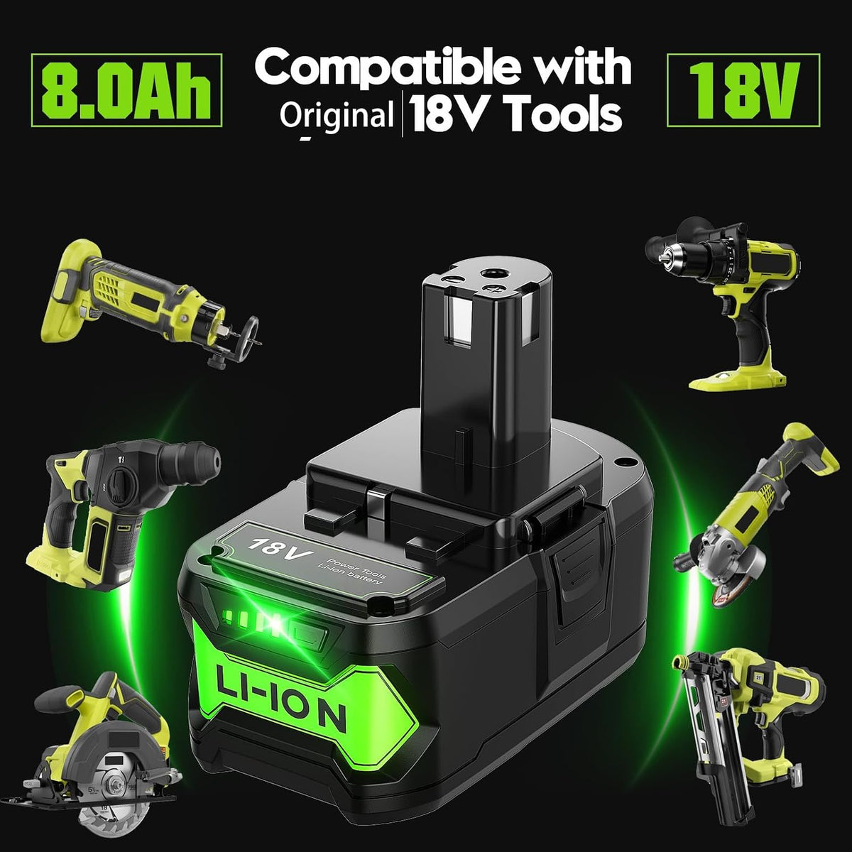 Bonadget Upgrated 144000mWh Replacement for Ryobi 18V Battery 2Pack