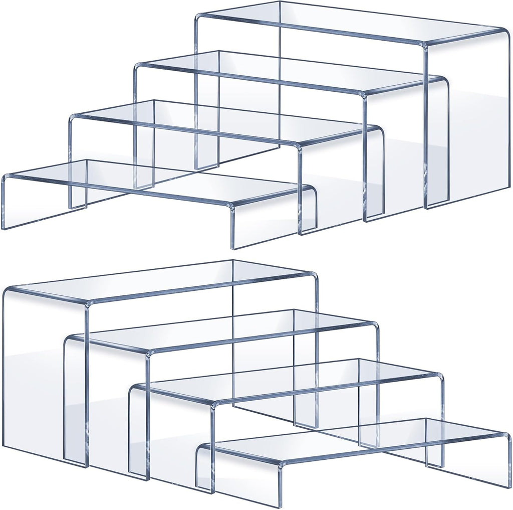 Acrylic Risers 8 Pcs (2 Sets), Clear Display Stands, 4 Sizes | Tiered Display, Clear Acrylic Stands for Perfume
