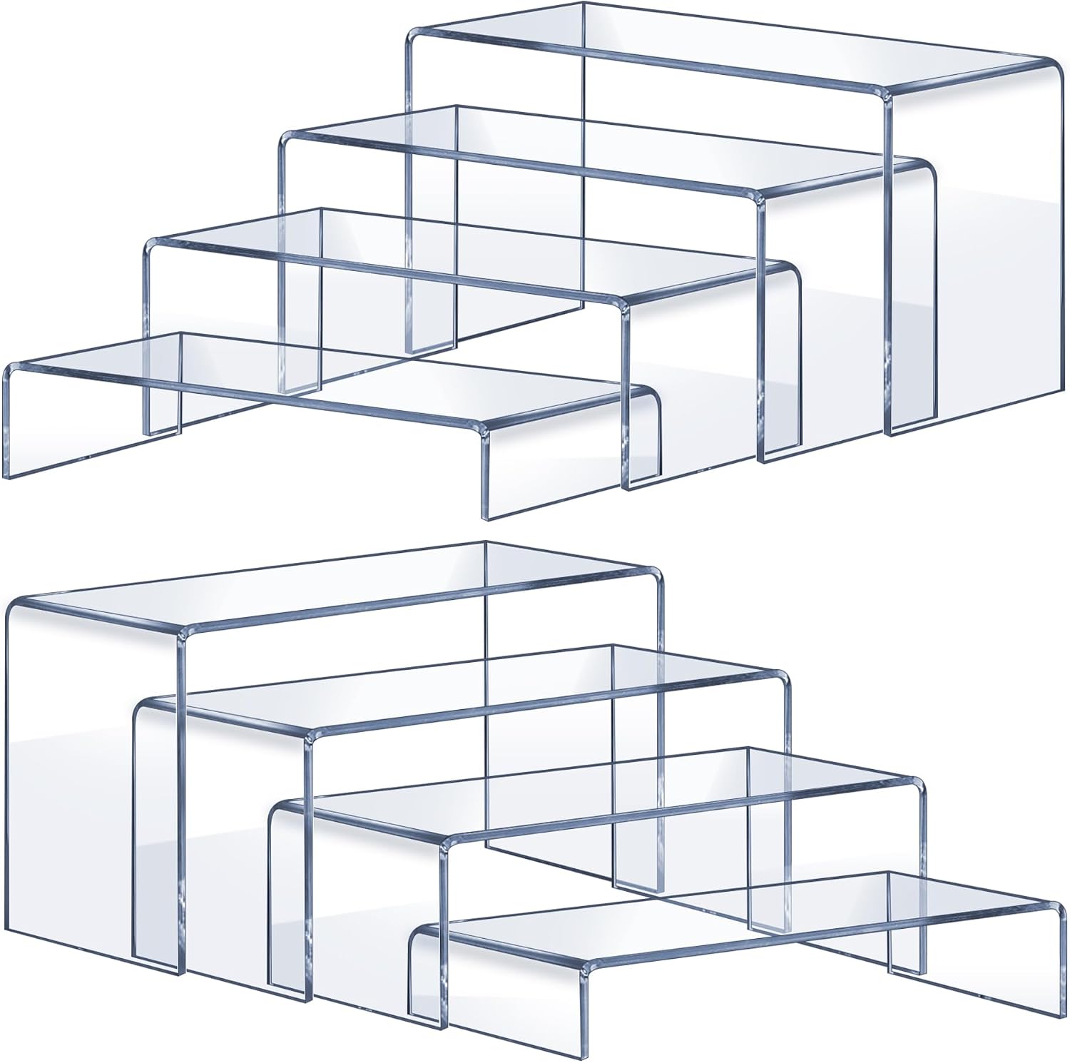 Acrylic Risers 8 Pcs (2 Sets), Clear Display Stands, 4 Sizes | Tiered Display, Clear Acrylic Stands for Perfume