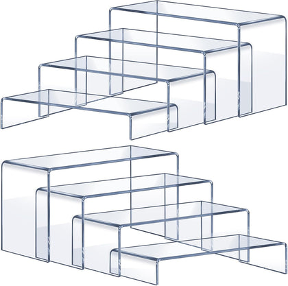 Acrylic Risers 8 Pcs (2 Sets), Clear Display Stands, 4 Sizes | Tiered Display, Clear Acrylic Stands for Perfume