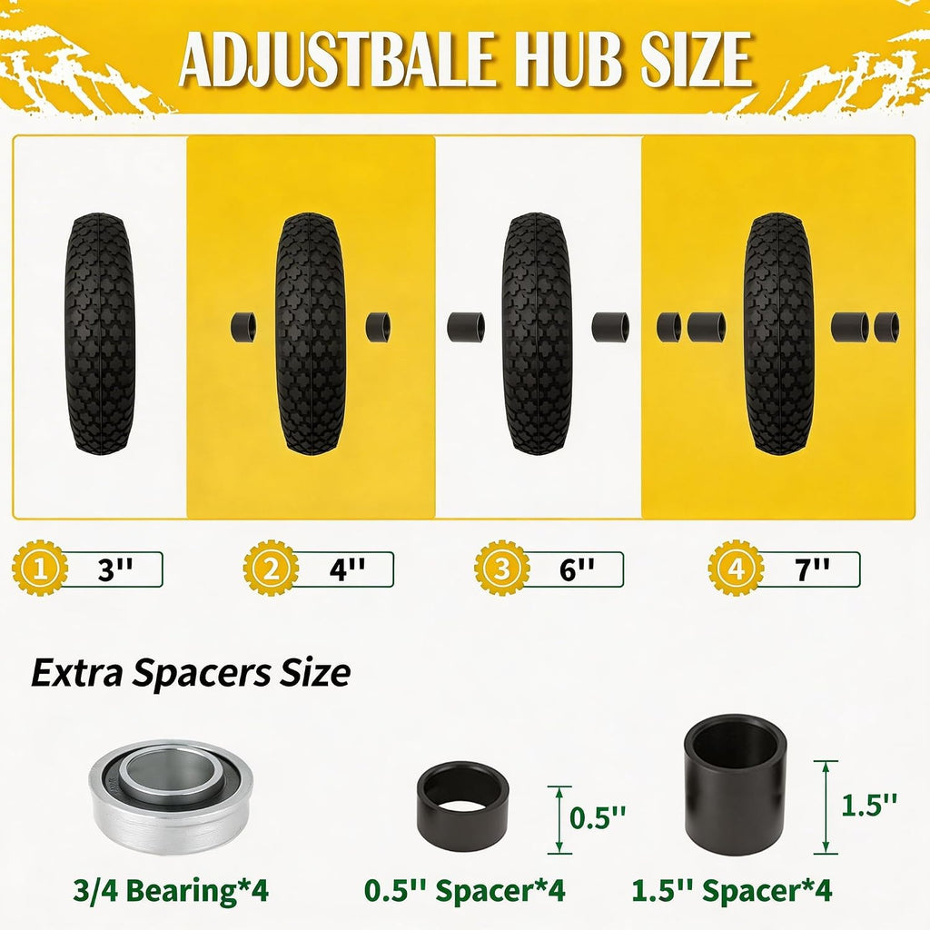 4.80/4.00-8 Pneumatic Tires, 16" Wheelbarrow Tire and Wheel 400LB Capacity, with 5/8" & 3/4" Bushing Kit