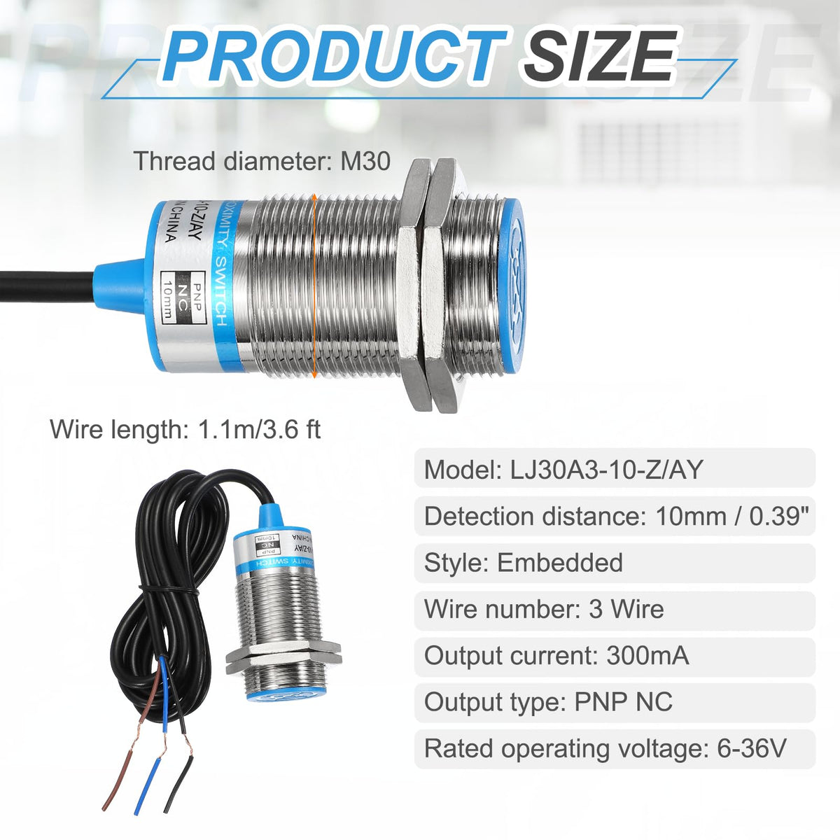 MECCANIXITY Inductive Proximity Sensor, PNP NC M30 10mm Approach Sensor
