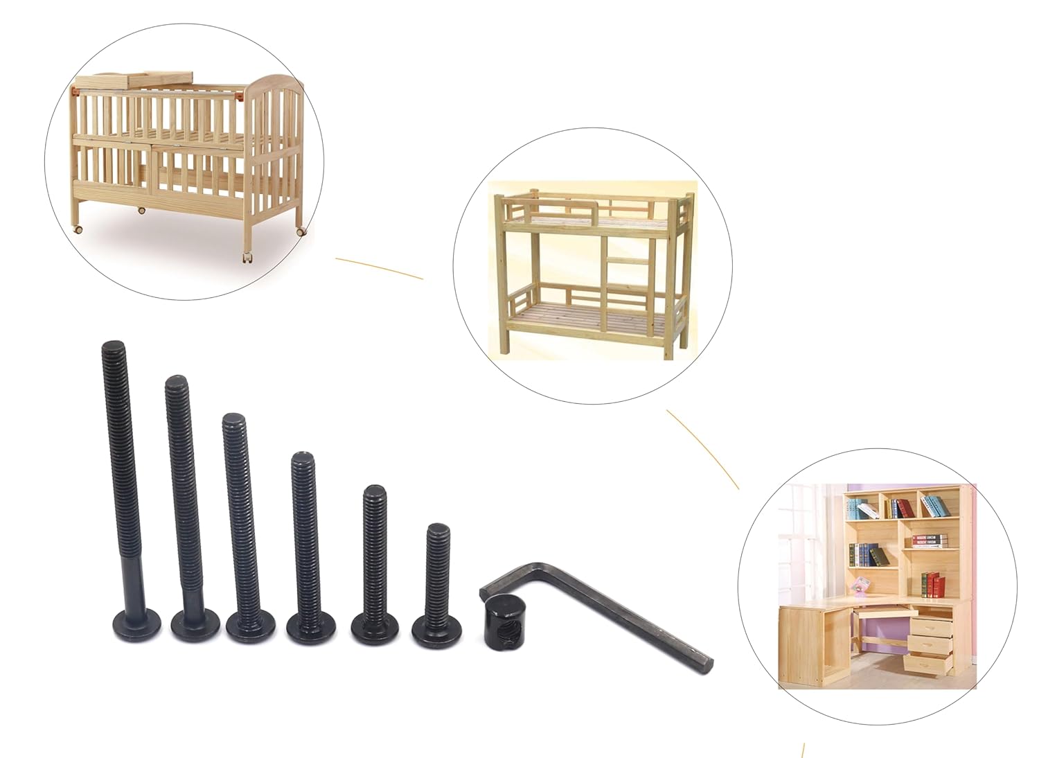 Crib Screws,Bed Frame Bolts and Nuts Kit, Crib Parts, Bunk Bed Screws, M6 x 20mm - 80mm(7 Sizes) Furniture Barrel