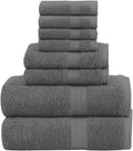 Pack of 8 Towels Set, 2 Large Bath Towels, 2 Hand Towels, 4 Wash Cloths, 100% Cotton, Lighter Weight, Quicker to Dry
