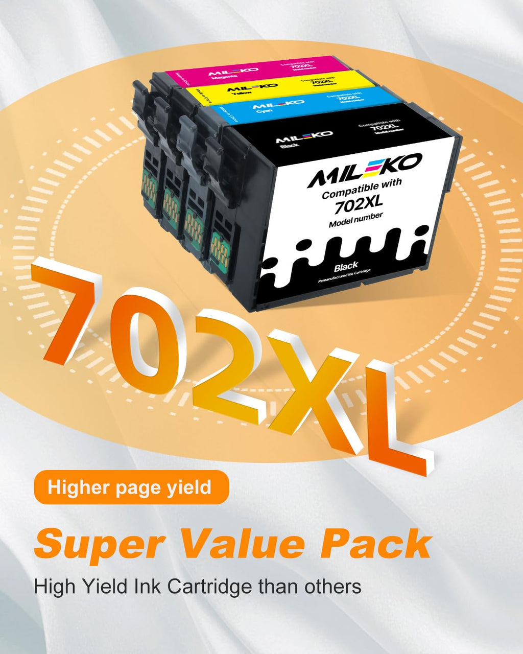 Replacement for Epson 702XL Ink Cartridges Combo Pack High Yield