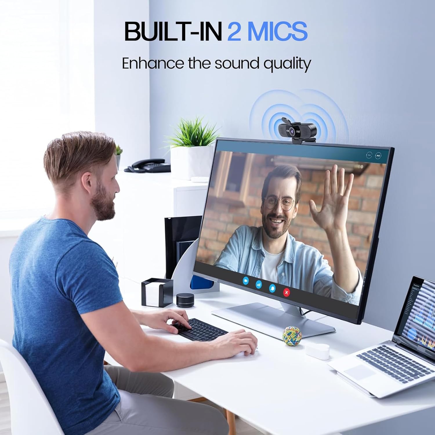 C960 1080P Webcam with Microphone, 2 Mics, 90° FOV, USB Type-A & A-to-C Adapter, Fixed Focus, Plug&Play Computer