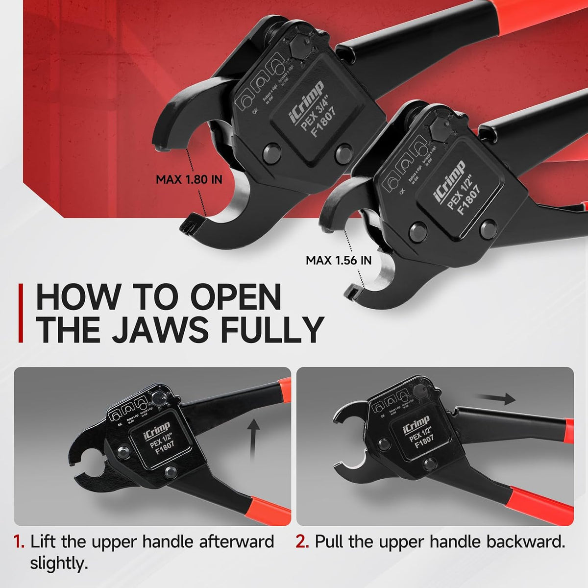 iCrimp Angle Head F1807 PEX Pipe Crimping Tool for 1/2&3/4-inch Copper Ring