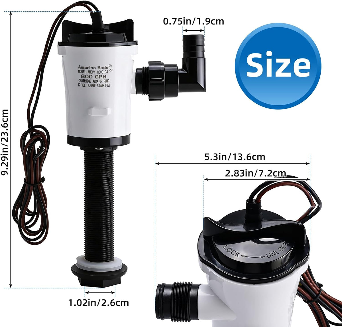 Amarine Made 12V 800GPH Livewell Baitwell Pumps Boat Submersible Bilge Pump