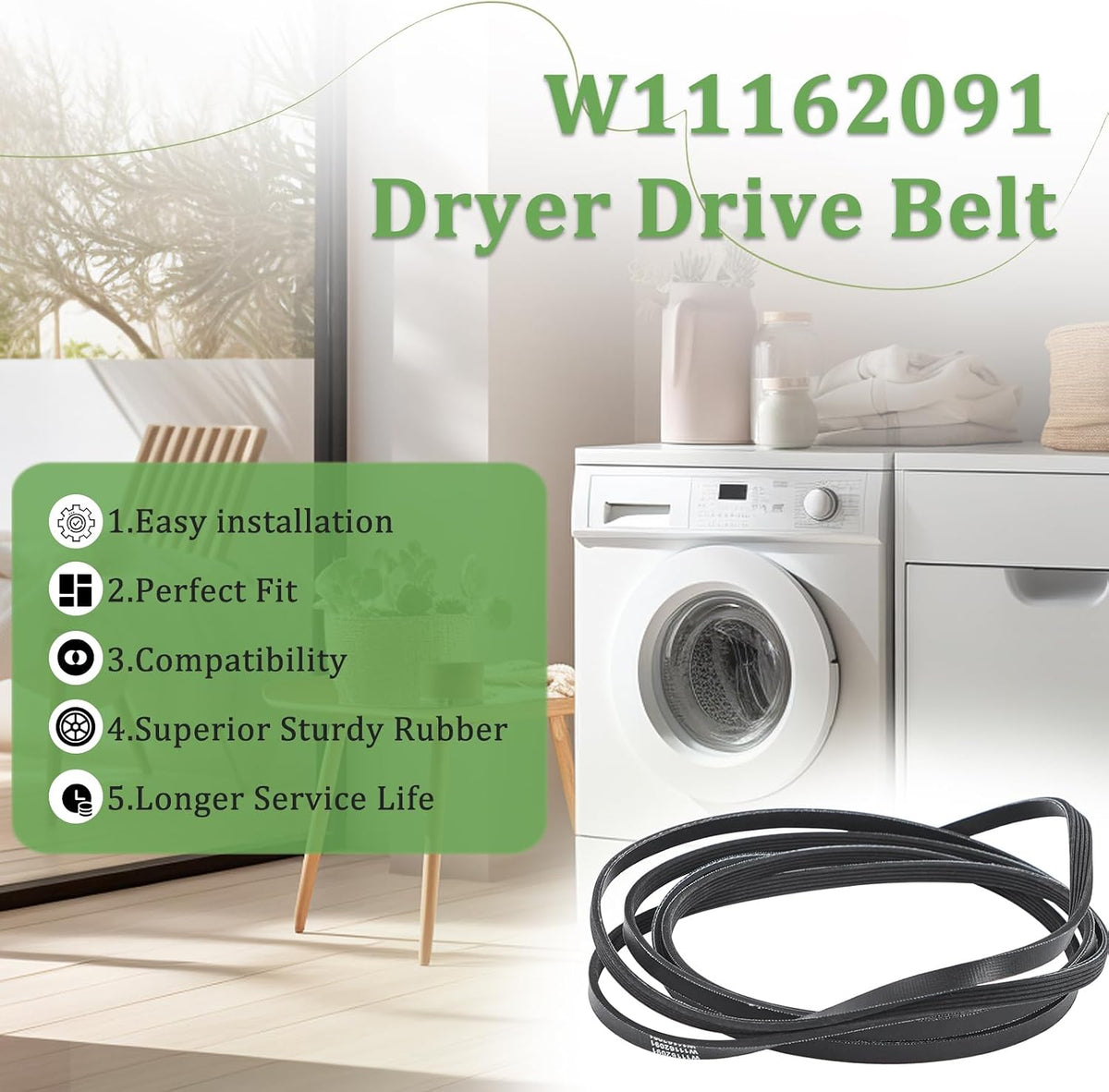 W11162091 W10610886 Fits For Whirlpool Dryer Drive Belt