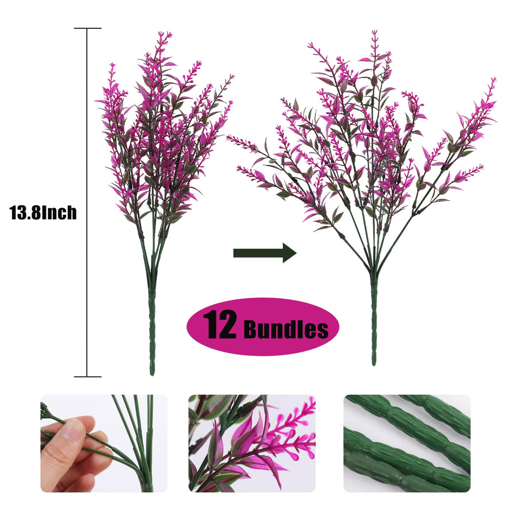 Outdoor Artificial Plant UV Resistant Flower Fake Stems Plants 12Pc