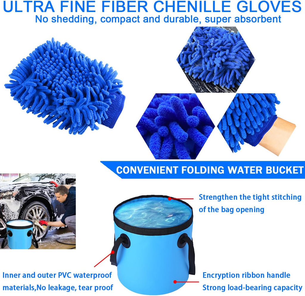 Car Wash Kit with Foam Gun, Bucket and Cleaning Tool, Car Washing Kit | Includes Wash Mitt Tire Brush Sponge Towels