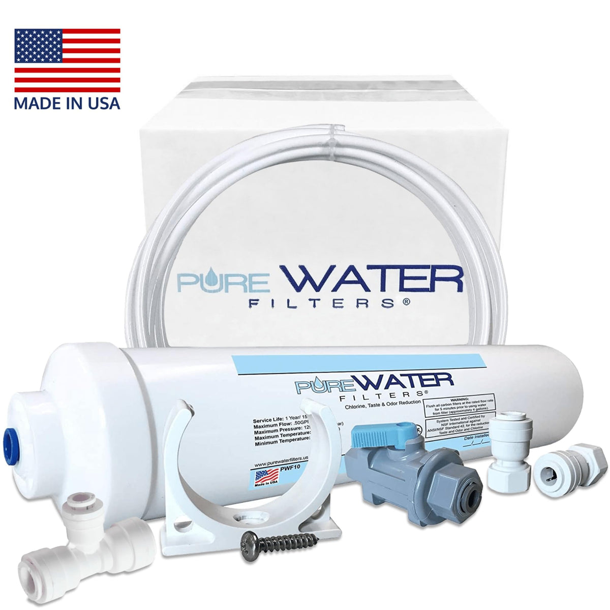 PureWater Filters Inline Water Filter Kit for Ice Makers, 1/4-Inch