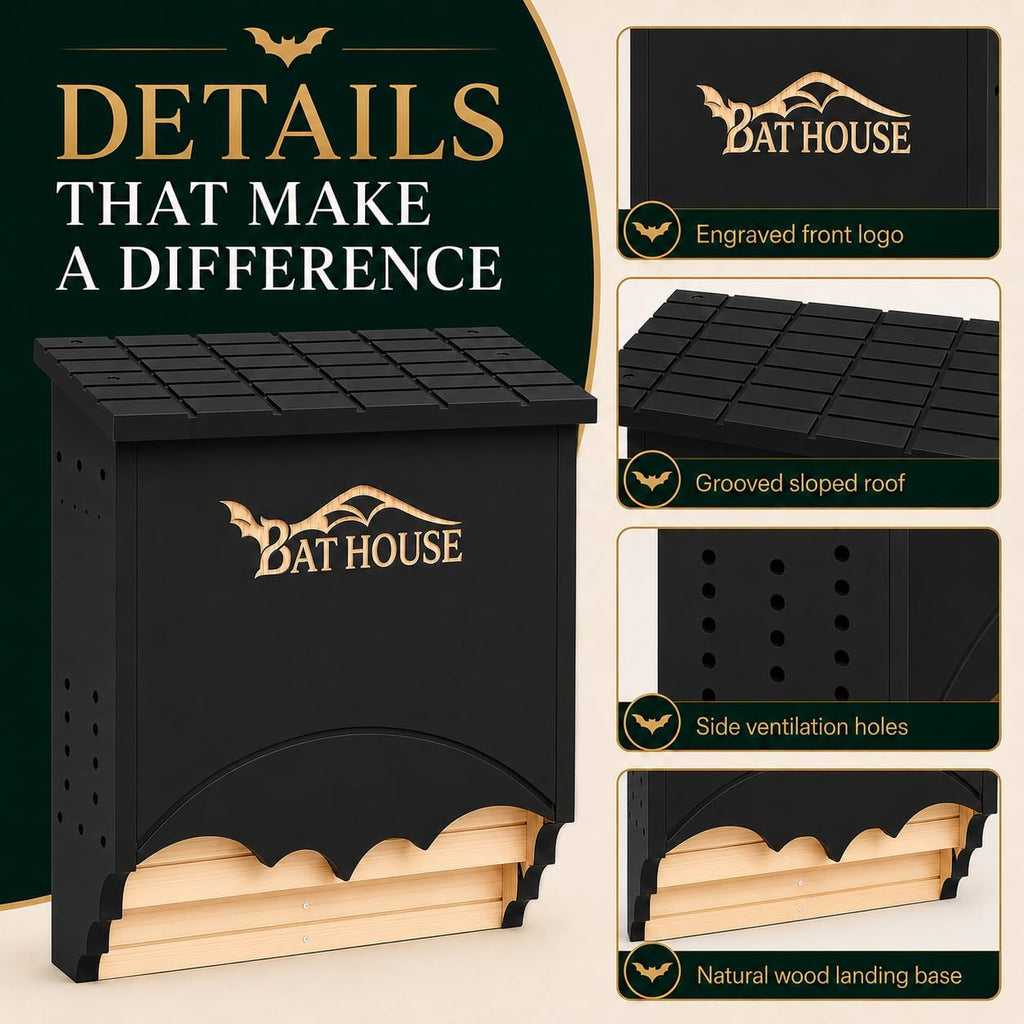 Bat Houses for Outdoors, 2-Chamber Bat Box with Tree & Wall Mount Kit