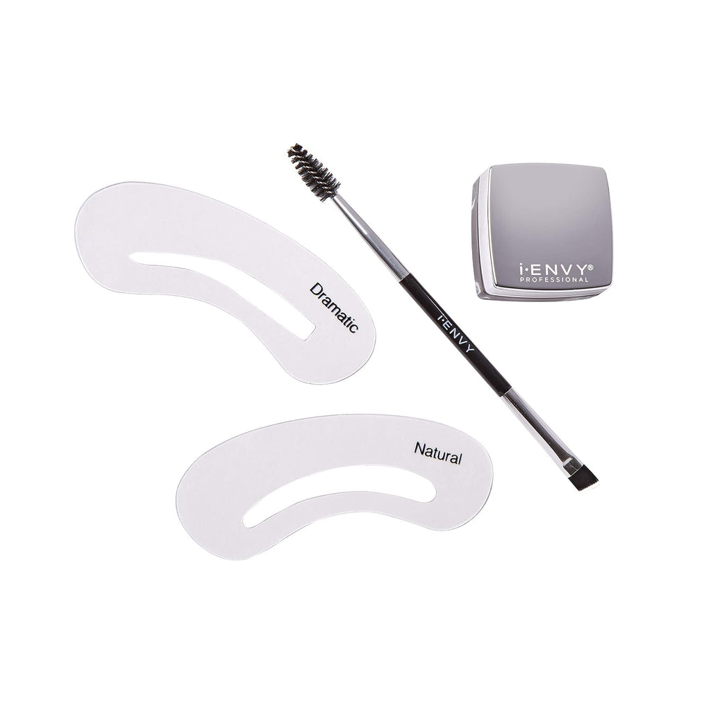 by KISS All-In-One Brow Pomade Dark Brown KBPM01 Waterproof Long Lasting Mirror Cap Stencils Included