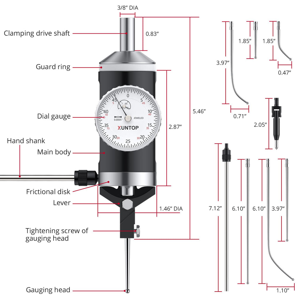 XUNTOP 0-0.15''/0.0005''Coaxial Centering Indicator