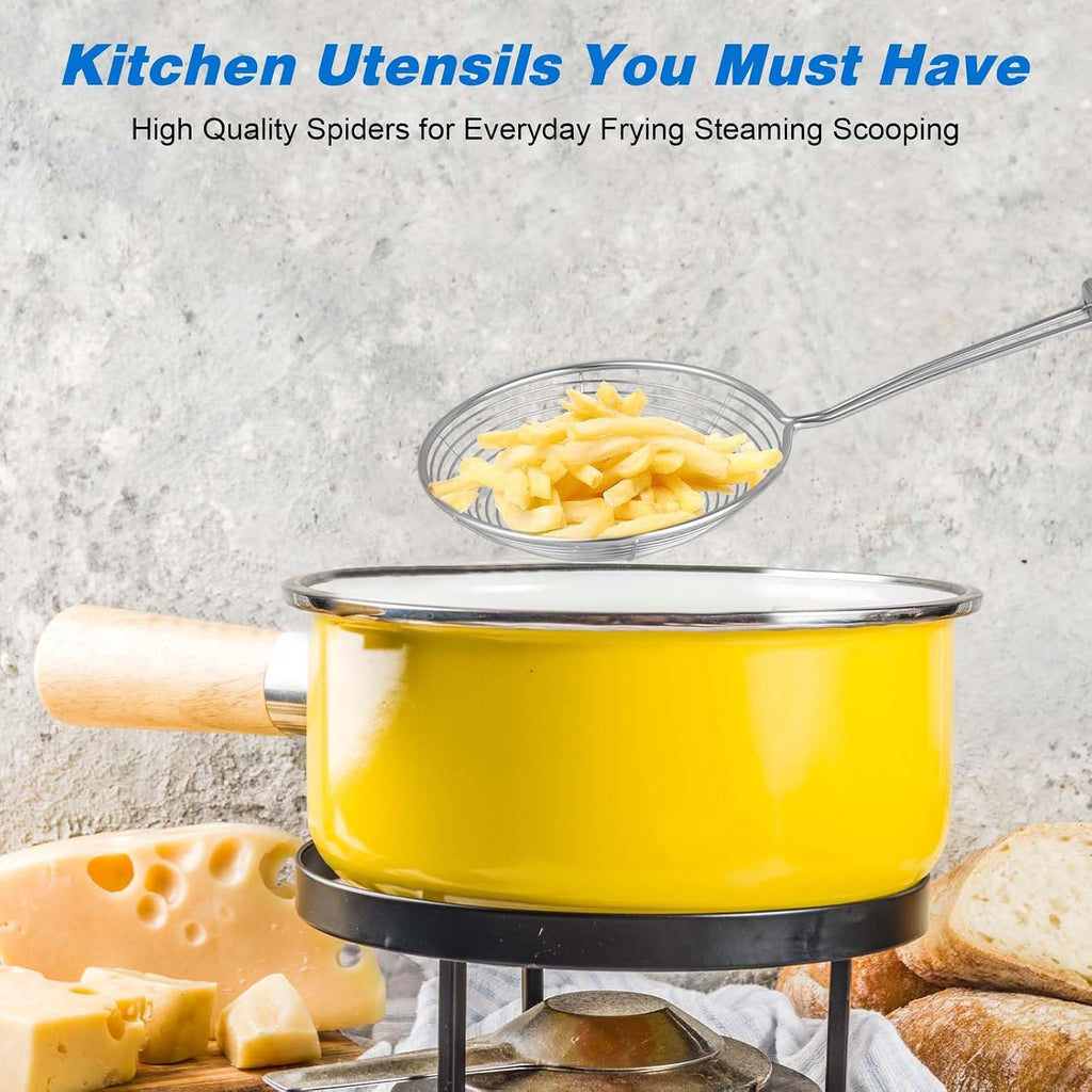 Steel Spider Strainer Skimmer Ladle - Wire Strainer Pasta Skimmer for Kitchen Cooking and Frying