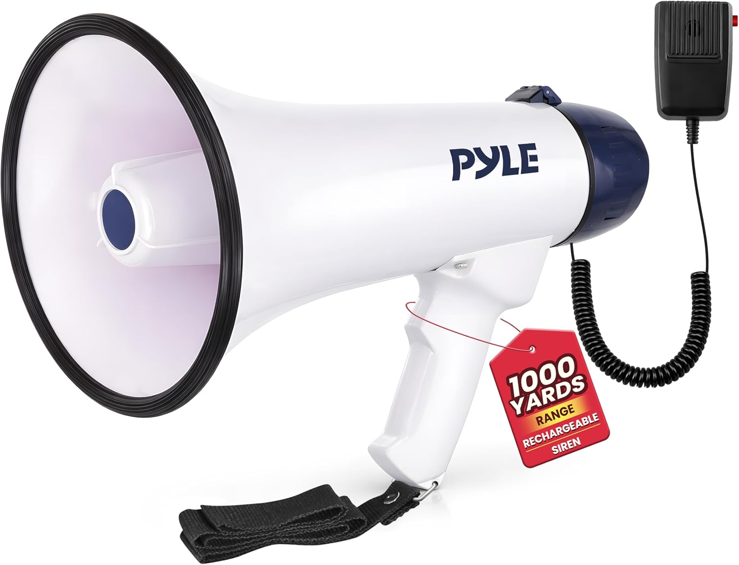 40W Bullhorn Megaphone Speaker, 1,000-Yard Range with Rechargeable Built-in Battery, 10-Second Memory Record