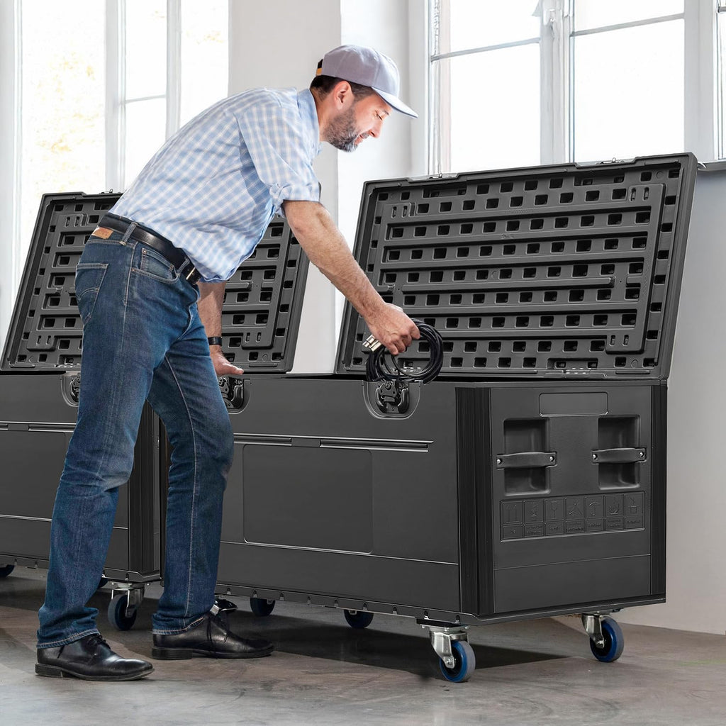 Rolling Road Case 44"x22"x24", Heavy Duty Cable Trunk with Wheels | Stackable Utility ATA Flight Case