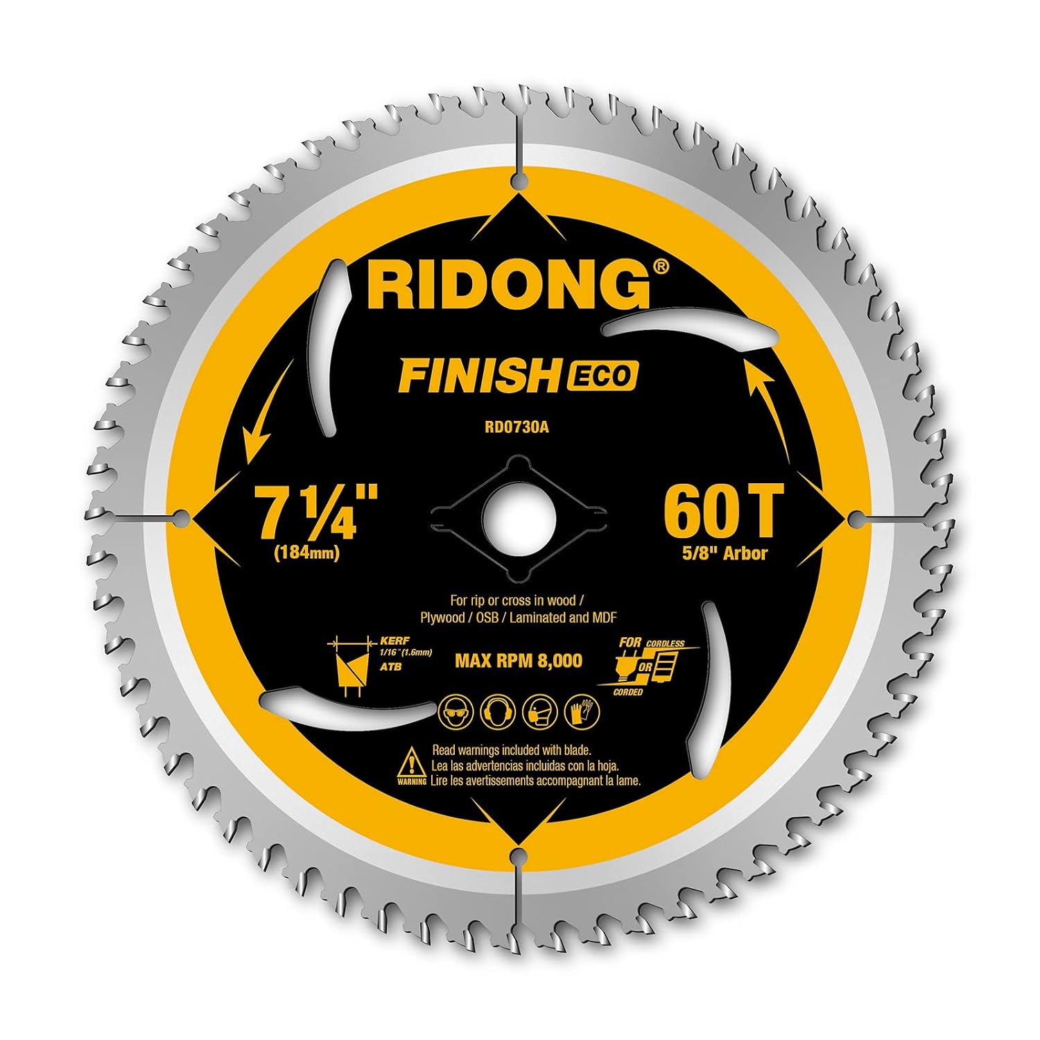 7-1/4 Inch 60 Tooth Circular Saw Blade with 5/8 Inch Arbor ATB Finishing for Wood Cutting(5-Packs)