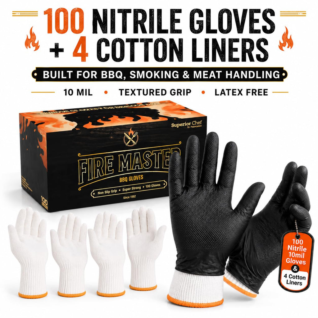 BBQ Gloves Disposable, 100 Nitrile Gloves + 4 Cotton Liners, 10 Mil, Large