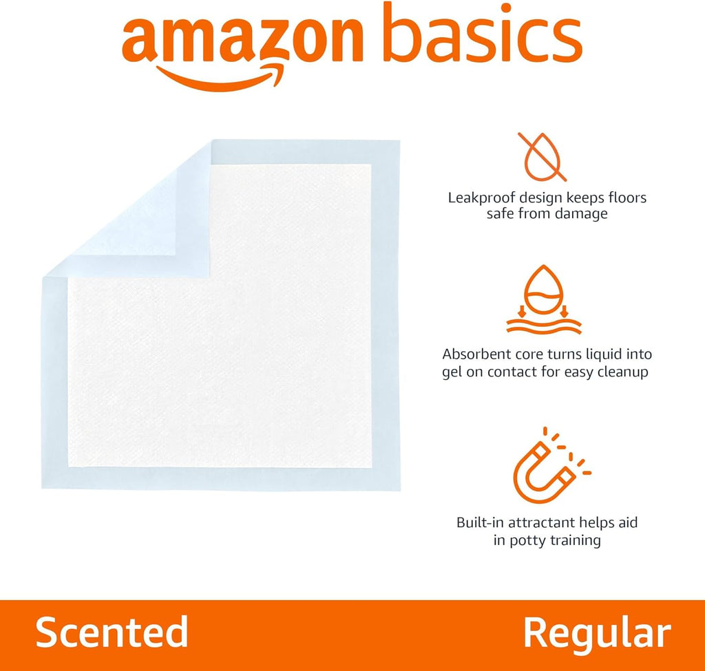 Scented Dog and Puppy Potty Training Pee Pads, 5-Layer Leak-Proof Super Absorbent with Quick-Dry Surface, Regular