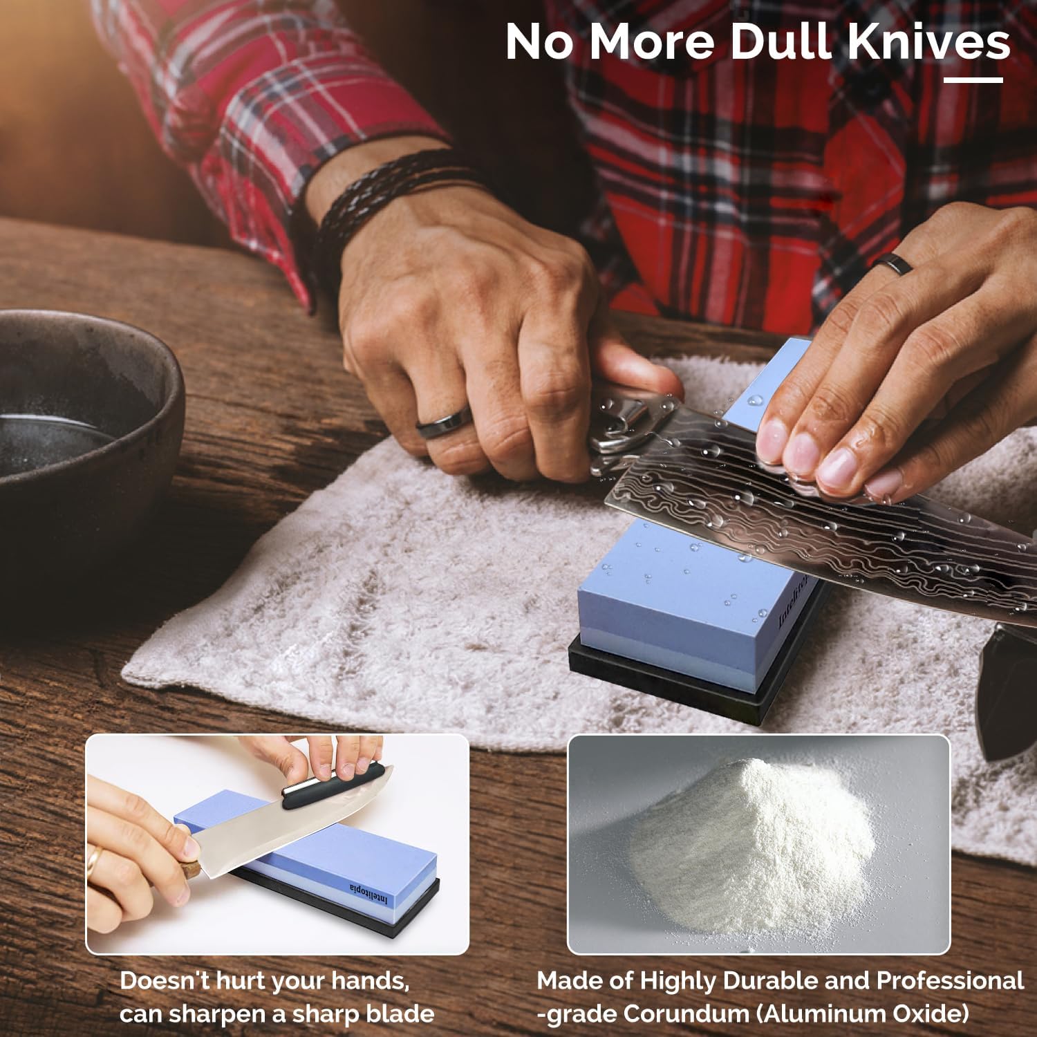 Complete Knife Sharpening Stone Set – Dual Grit Whetstone 400/1000 3000/8000 Knife Sharpener with Leather Strop