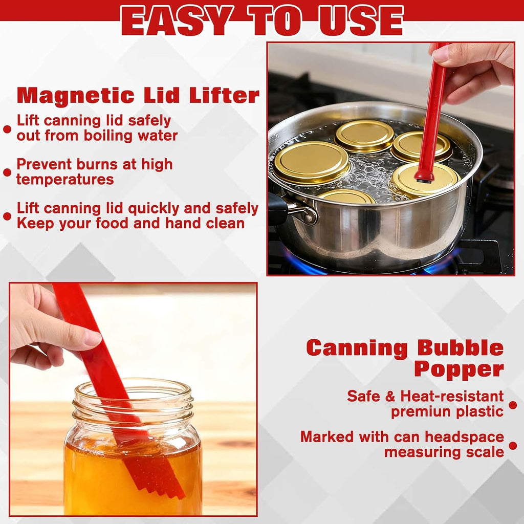 Canning Jar Lifter Tongs Red Air Release Valve Magnetic Can Lifter Can Clamp 3-Piece Set Canning Tools Kit Suitable