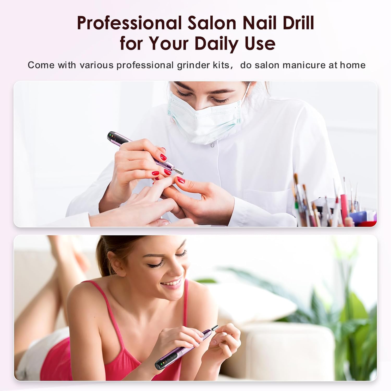 C20 Cordless Nail Drill Electric File: Professional for Acrylic Gel Dip Powder Nails, Portable All-in-One Nail Drill