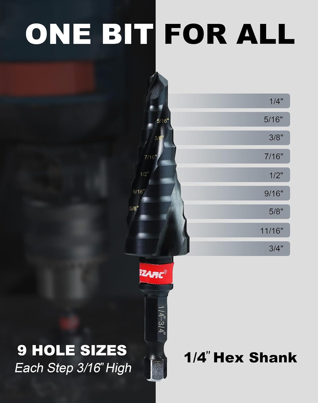 EZARC M35 Cobalt Step Drill Bit for Metal, 1/4"-3/4", 1/4" Hex Shank