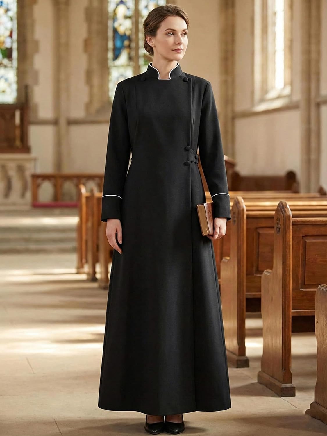 Women Clergy Robe Church Cassock Minister Gown Choir Pastor Costume Outfit Pulpit Service Vestment Dress
