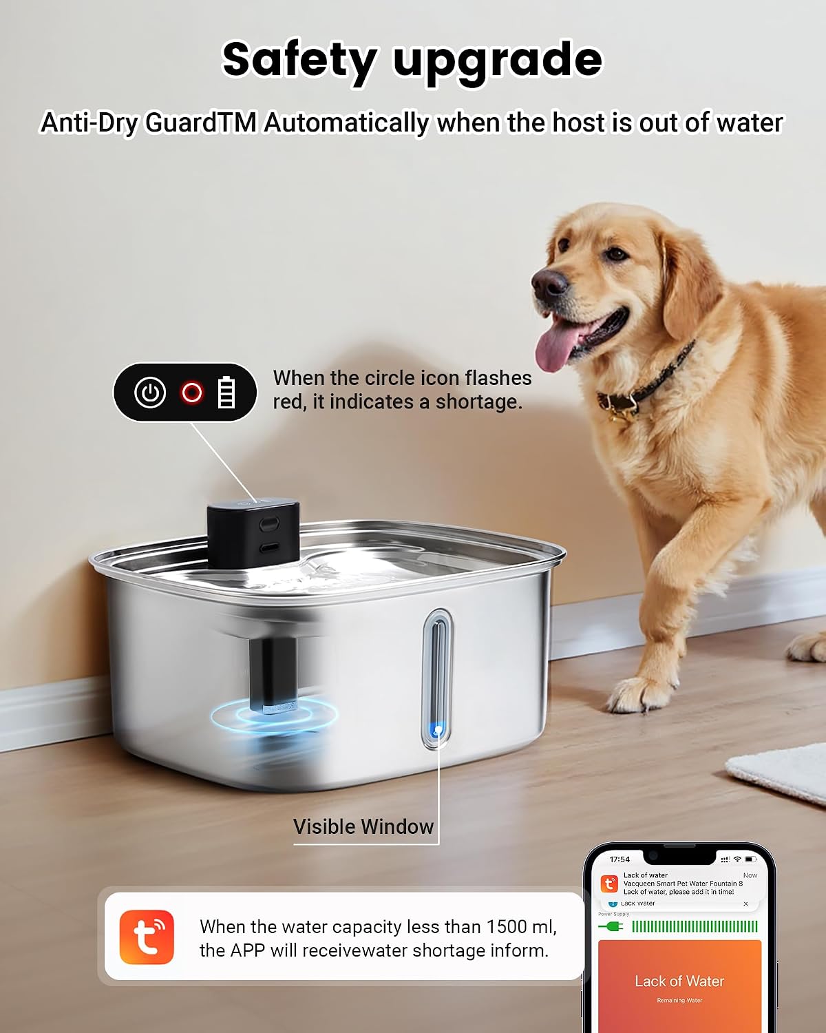 Smart Dog Water Bowl Dispenser Large, 10L/ 2.64Gal Cordless Dog Water Fountain Stainless Steel with APP Monitoring
