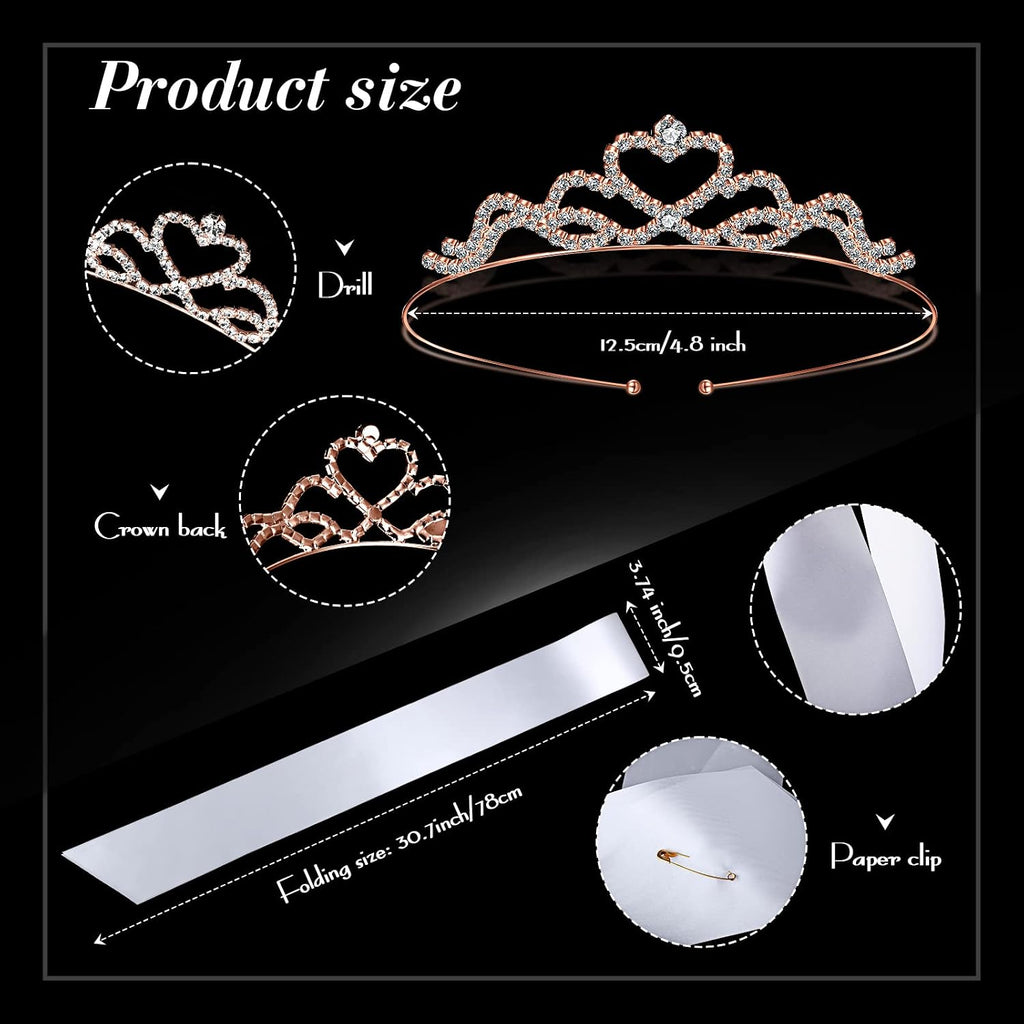 12 Set Crown and Sashes Set Blank Satin Sashes for Pageants Rhinestone Prom Queen Tiara Crown White Blank DIY for