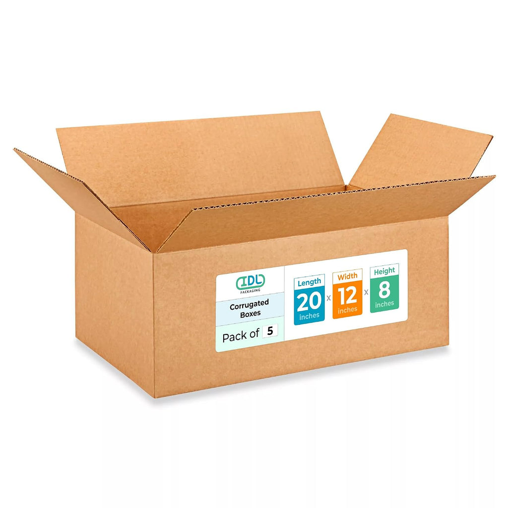 Large Shipping & Moving Boxes 20 x 12 x 8 inches (5-Pack) - Extra Strength 200 lb vs Regular - Corrugated Cardboard