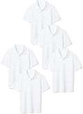 Toddler Boys' School Uniform Short-Sleeve Pique Polo Shirts, Breathable Cotton, Button Closure, Multipacks
