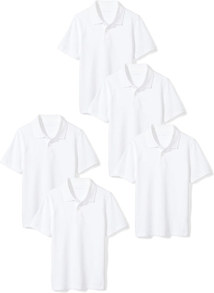 Toddler Boys' School Uniform Short-Sleeve Pique Polo Shirts, Breathable Cotton, Button Closure, Multipacks